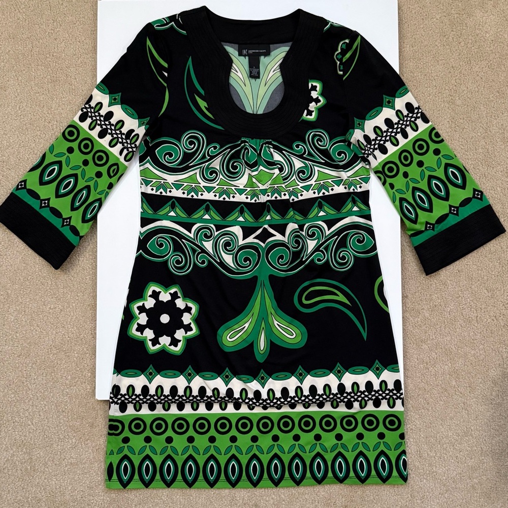 INC International Concepts Swing Mini Dress Black and Green Size PS